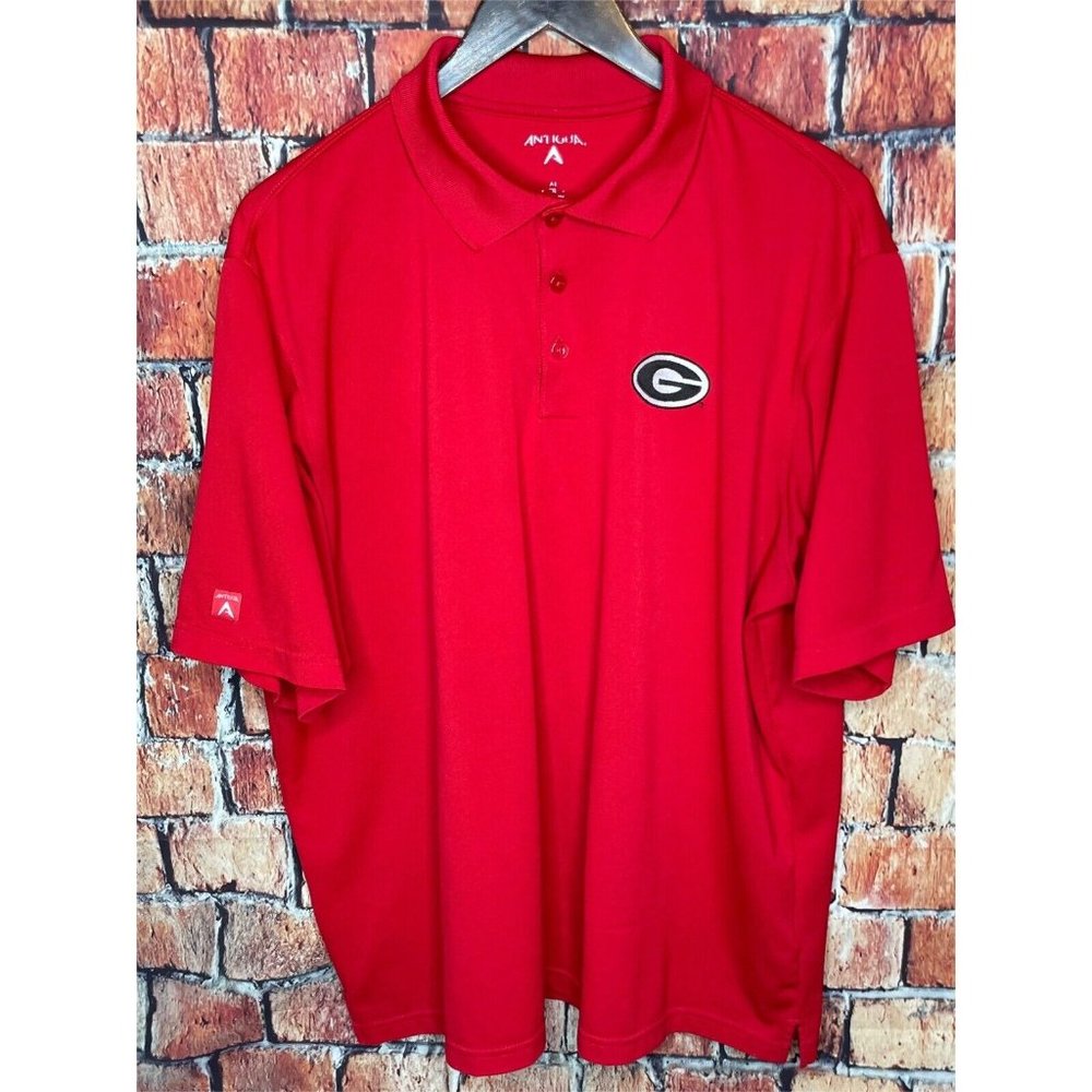 Georgia Bulldogs UGA Dawgs Red Short Sleeve Polo Shirt Men’s XL Antigua - Picture 2 of 4